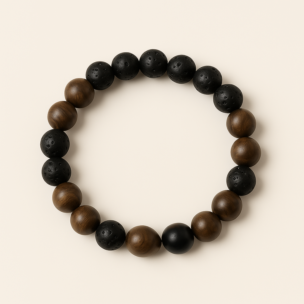 Teak and Lava Rock Bracelet