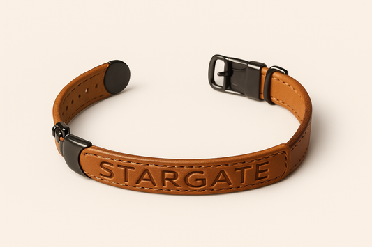 Stargate Real Camel Leather and Sterling Silver Mans Bracelet