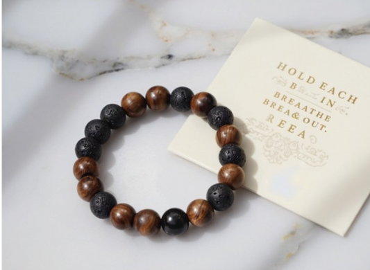 Teak and Lava Rock Bracelet