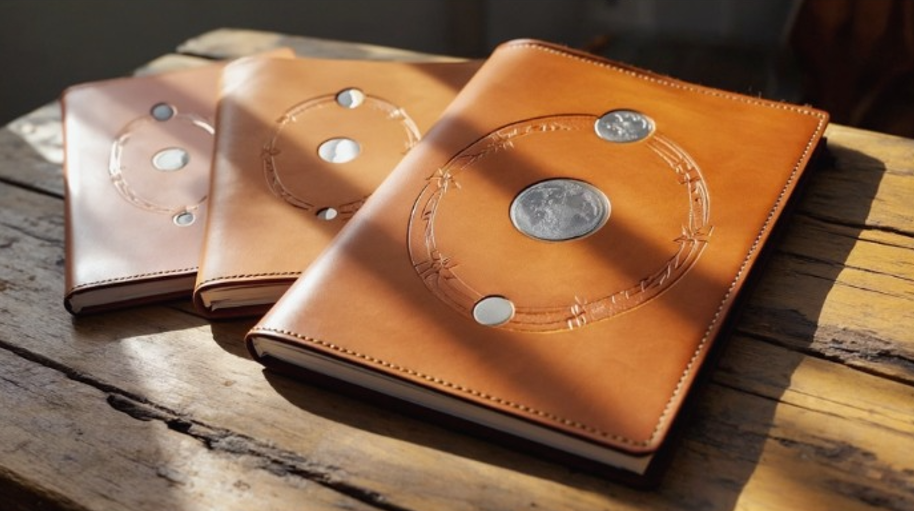 Large Leather Notebook with Sterling Silver embossed Design